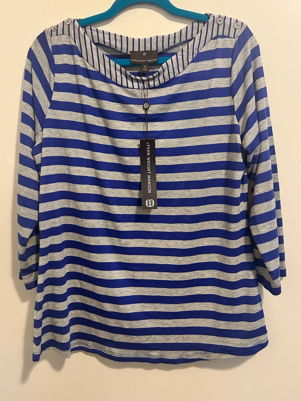 Fenn Wright Manson Blue and Gray Striped Long Sleeve Top